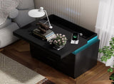 Nightstand with Charging Station and LED Lights,Night Stand with Sliding Top for Bedroom,Bedside W1162P320229