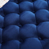 Sira Velvet Button Tufted Bench with Gold Metal Legs, Blue T2574P164597