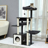 ZNTS Modern Cat Tree 6 Levels Wooden Cat Tower with Sisal Scratching Posts, Roomy Condo, Spacious Perch, 83723792