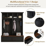 Farmhouse 4-in-1 Hall Tree with Wood Grain Bench, Mudroom Versatile Coat Rack with N721P205660B