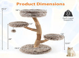 4-Level Natural Pear Wood Cat Tree - 19.5"x35.5", Jute Scratch Posts Plush Ball, Long Plush 98702501