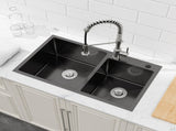 Stainless Steel Kitchen Sink, 32x19 Double Bowl in Black, Overmount Handmade Sink, with US 87676543