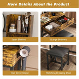 Makeup Vanity with LED Lights&3 Color and Power Outlet Makeup Vanity Table with 2 big Drawers with W509P297015