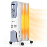 Portable Oil Heater with Thermostat - 10"x13.5"x25" Size, 4 Wheels & Cord Storage, 3 Heating Levels 73478385