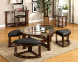 ZNTS Dark Walnut Coffee Table Glass Insert Top Ottoman Included Table Set Living Room Furniture B011P246328