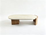 48.42 inch Oval Coffee Table, Modern Coffee Table with Faux Wood Curved MDF Legs, Faux Travertine W5230P567208