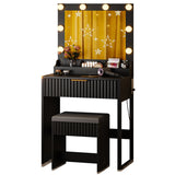 Black particleboard with a 3-compartment, 1-drawer dressing table set with 8 three-tone light bulbs, 72143502