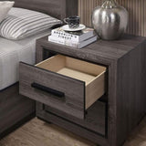 ZNTS Gray 1pc Nightstand Bedroom Furniture Bedside Table 2-Drawers Two-tone Design w/ Black Trim Paper B011P222864