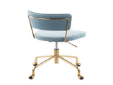 Contemporary Task Chair in Gold Metal and Light Blue Velvet B202P223925