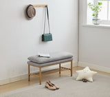 End of Bed Bench with Shelf, Linen Upholstered Storage Shoe Bench, Modern Bedroom Bench with Metal W2725P207314