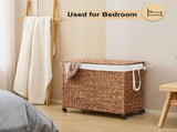 160L 3-Section Laundry with Lid and Wheels, Woven Natural Water Hyacinth Rolling Laundry 22369298