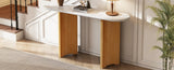 TREXM Narrow Console Table, Entryway Table with Oval Marble Top, Rustic Sofa Table with Curved Legs, N715P245728D