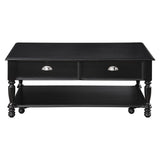 ZNTS Classic Design Black Finish Lift Top Cocktail Table with Casters Bottom Shelf Wooden Traditional B011P175459