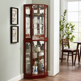 6 Shelf Corner Curio Display Cabinet with Lights, Mirrors and Adjustable Shelves, Cherry W1693P165027