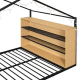 Full Size Metal Bed House Bed Frame with Shelves and Lights, Black N737P176706B