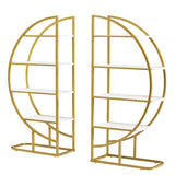 4 Tiers Home Office Open Bookshelf, Round Shape, Different Placement Ways, MDF Board, Gold Metal 70585705