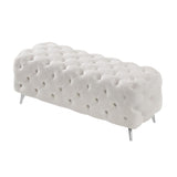 Button-Tufted Ottoman Bench, Upholstered Velvet Footrest Stool Accent Bench for Entryway Living Room W58839780