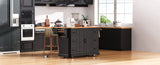 K&K 56 inch Kitchen Island with Rubber Wood Veneer Drop Leaf, Power Outlet, 4 Door Shelves, Embossed N707P266184B