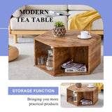 ZNTS Hexagonal MDF coffee table, characteristic pattern stickers, multi-hole design to give more storage W1151P200316