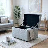 Light Gray Corduroy Upholstered Ottoman with Black Round Rubber Feet 634343cm, Hidden 63265028