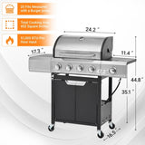 Propane Grill 4 Burner Barbecue Grill Stainless Steel Gas Grill with Side Burner for Outdoor BBQ, W1650P266370