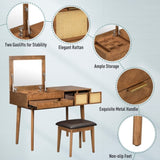 43.3" Classic Wood Makeup Vanity Set with Flip-top Mirror and Stool, Dressing Table with Three 45230271