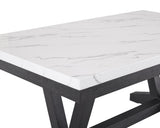 1pc Transitional Modern Formal Dining Table White Faux Marble Rectangular Table Top Trestle Base B011P196932