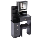 Small Size Left Bedside Cabinet Vanity Table Cushioned Stool, Touch Control Sliding LED Mirror, W936P202365
