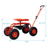 Rolling Garden Scooter Garden Cart Seat with Wheels and Tool Tray, 360 Swivel Seat,Red---refurbished W465P225515