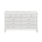 Glamorous Metallic White Finish Dresser of 9x Drawers Faux Crystal Knobs Modern Bedroom Furniture B011133816