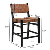 24.25'' Classic Counter Stools Set of 2,Brown PU Counter Stools with rubberwood Frame,Leather 74690.00BRN