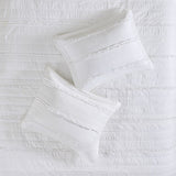 4 Piece Microfiber Reversible Ruffle Quilt Set with Throw Pillow White Full/Queen B03597434