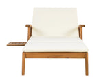CHAISE LOUNGE WITH WHEEL - ACACIA WOOD RECLINER FOR PATIO/GARDEN, WITH 2INCH WHITE CUSHION, N770P261514T