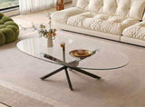 Oval Coffee Table with Tempered Glass Top and Black Metal Legs, Modern Side Table and 40327571