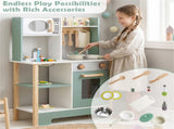 Kids Wooden Play Kitchen with 13 Accessories, Pretend Cooking Set with Chalkboard for 3, 58268723