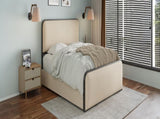 Modern Metal Bed Frame with Curved Upholstered Headboard and Footboard Bed with 4 Storage Drawers, N701P229016B