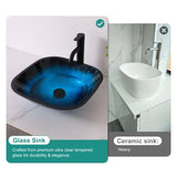Bathroom Artistic Tempered Glass Vessel Bathroom Sink with Faucet and Pop-up Drain, Blue W1243P247452