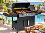 46,000 BTU Gas with Side Burner, 31 Burner Stand-Up Black Iron BBQ, Porcelain Enamel 32776073