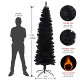 ZNTS 7.5FT Black Slim Artificial Christmas Tree Includes Foldable Metal Stand 82779090