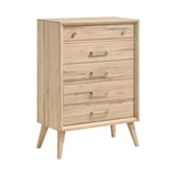 ZNTS Mid-Century Modern Design Natural Oak Finish Chest of 5 Drawers Nickel Tone Classic Style Bedroom B011P224818