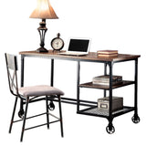 Industrial Inspired Desk With An Antique Black Metal Construction Replicated Wood Top And Caster B2741P342771