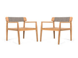 CREATIVE BRAIDED ACACIA WOOD OUTDOOR DINING CHAIRS WITH ARMRESTS, SUITABLE FOR OUTDOOR DINING AND N770P269704G