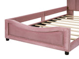 Twin Size Upholstered Daybed with Classic Stripe Shaped Headboard, Pink WF308905AAH