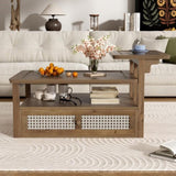 ZNTS U-Can Modern Coffee Table, Coffee Table with 1 Storage Shelf, 2 Tabletops and 1 Rattan Drawer For N724P232190D