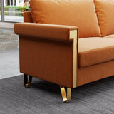 76.34in Wide Modern Orange Velvet Sofa Stylish Living Room Furniture with Gold Metal Legs and Deep W576P146247