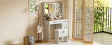 Farmhouse Makeup Vanity Desk with Mirror and Lights, 3 Lighting Modes, Vanity Set with Stool, N704P210506K
