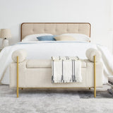Elegant Upholstered Linen Storage Bench with Cylindrical Arms and Iron Legs for Hallway Living Room W487128011