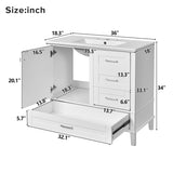 36" White Bathroom Vanity with Solid Pine Frame, 1 Soft Close Door and 3 Drawers , Modern Storage N729P211167K