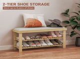 Storage Bench 3-Tier Entryway Bench with Cushion & Shoe Rack 35.4"x11.4"x19.3" Natural 47133919