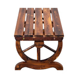 2-Person Rustic Garden Bench, Outdoor Wagon Wheel Porch Bench for Backyard Patio Garden, Brown 68112040